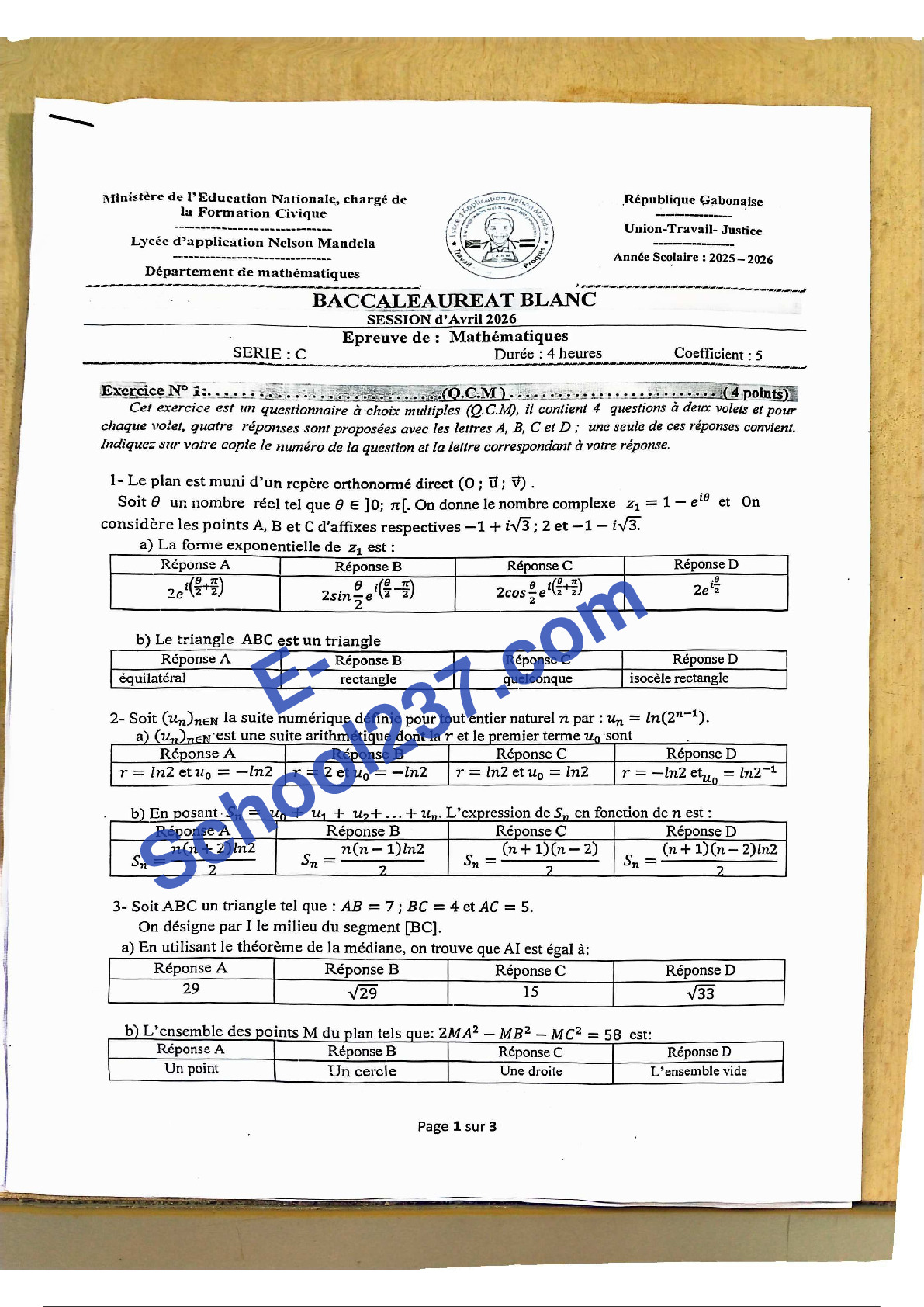 BAC BLANC SERIE C 2025-2026 Ly d'application N.Mandela Gabon